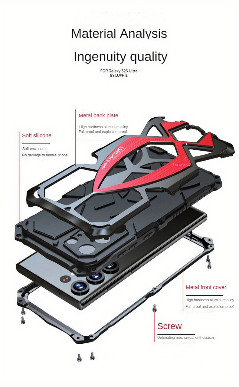 samsung s23ultra drop resistant metal frame silicone lens all covering phone case crash resistant three resistant sports car hard case details 10