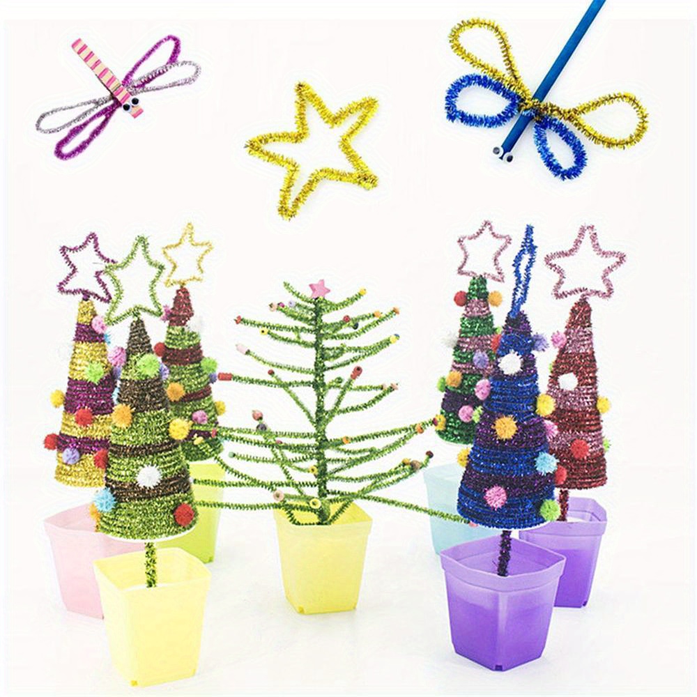 Christmas Glitter Chenille Stems Pipe Cleaners Plush Tinsel - Temu