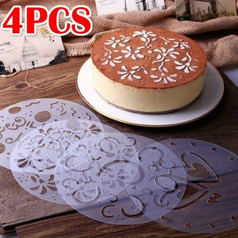 6PCS Cake Stencil, Cake Decorating Buttercream Flower Cake Decorating Tools  Printing Hollow Lace Embossed Impression Mat for Wedding Birthday Cakes