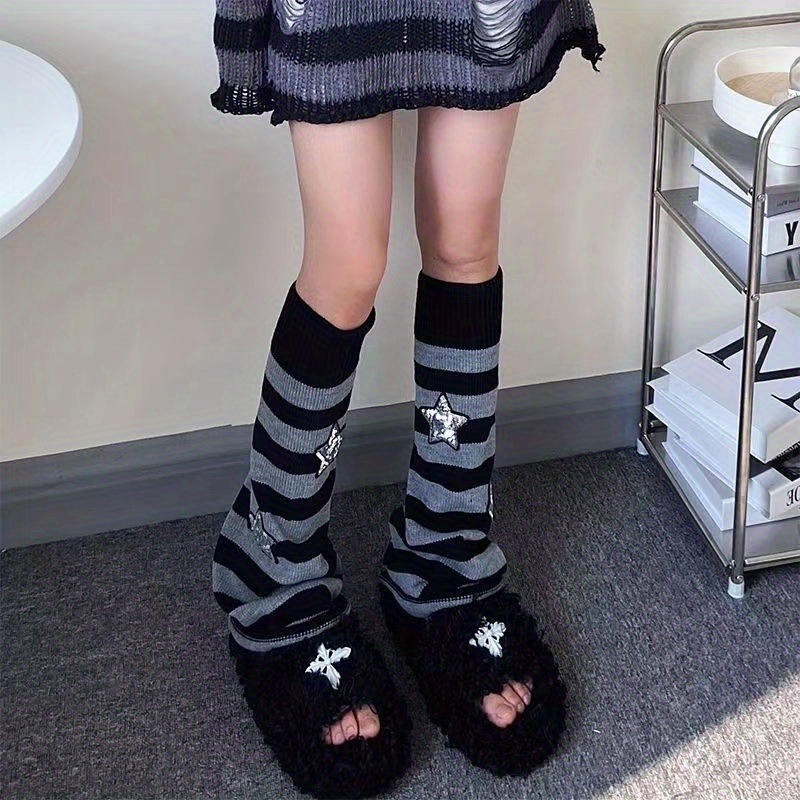 Y2k Star Pattern Knitted Leg Warmers Breathable Knee High - Temu Canada