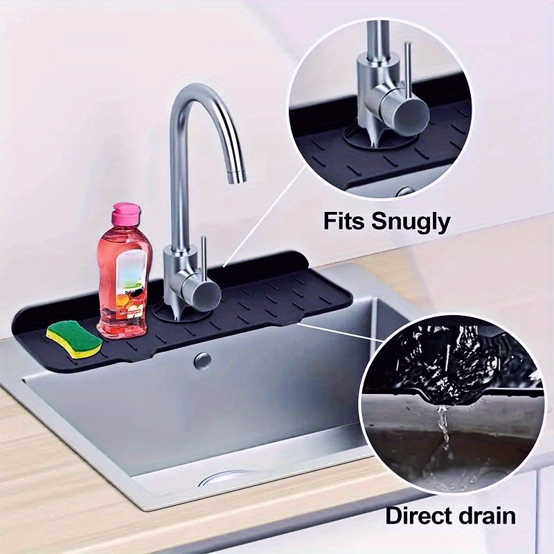 Dropship 1pc Splash Guard For Sink Faucet; 10.63x5.51; Faucet Drain Rack;  Super Absorbent Fast Drying Mat Sink Gadgets; Drip Catcher For Kitchen;  Drain Storage Rack For Kitchen Rag And Sponge Brush to