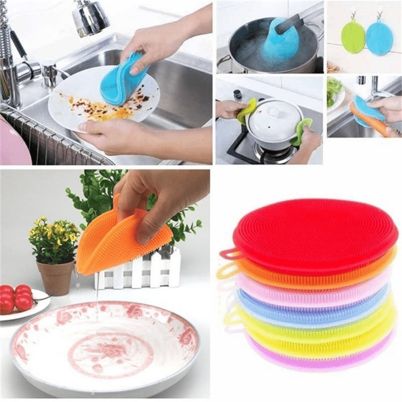 Silicone Dishwashing Brush Sponge Dish Washing Tool Kitchen Scrubber  Multipurpose Food Grade Cleaning Brush Scouring Pad