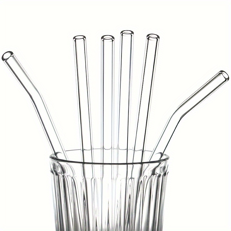12-Pack Glass Straws, Reusable Glass Drinking Straws, 7.8 Inch Long,  Including 6 Straight And 6 Bent With 4 Cleaning Brush, Clear Glass Straws