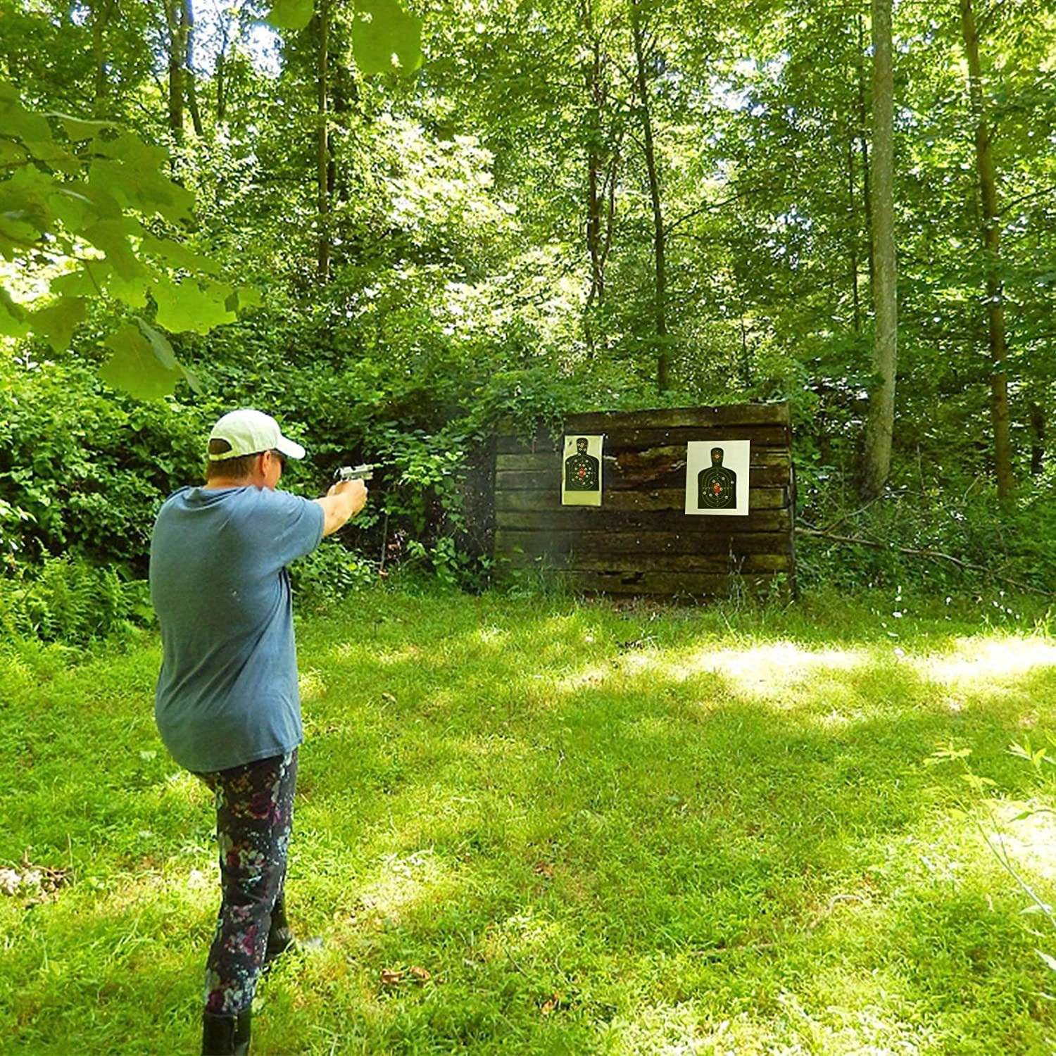 14.5-Inch Human Silhouette Shooting Targets Available in Packs of 5, 10, 20, Or 30, Featuring Reactive Splatter And Fluorescent Paper for Shooting Practice.