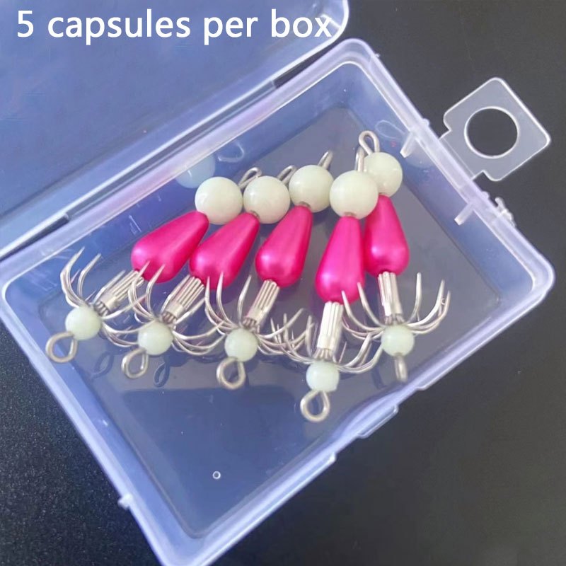 5pcs * Squid Hooks For Sea Fishing Boat Fishing, Fishing Hooks With  Luminous Beads For Night Fishing, Outdoor Fishing Accessories