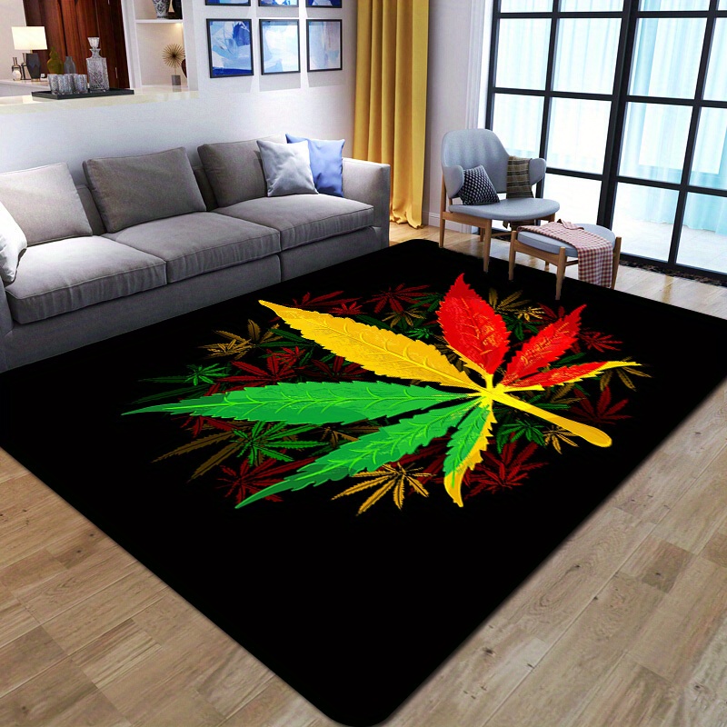 1pc psychedelic leaf print area rugs soft plush anti slip rug stain resistant machine washable for living room bedroom home decor room decor details 0