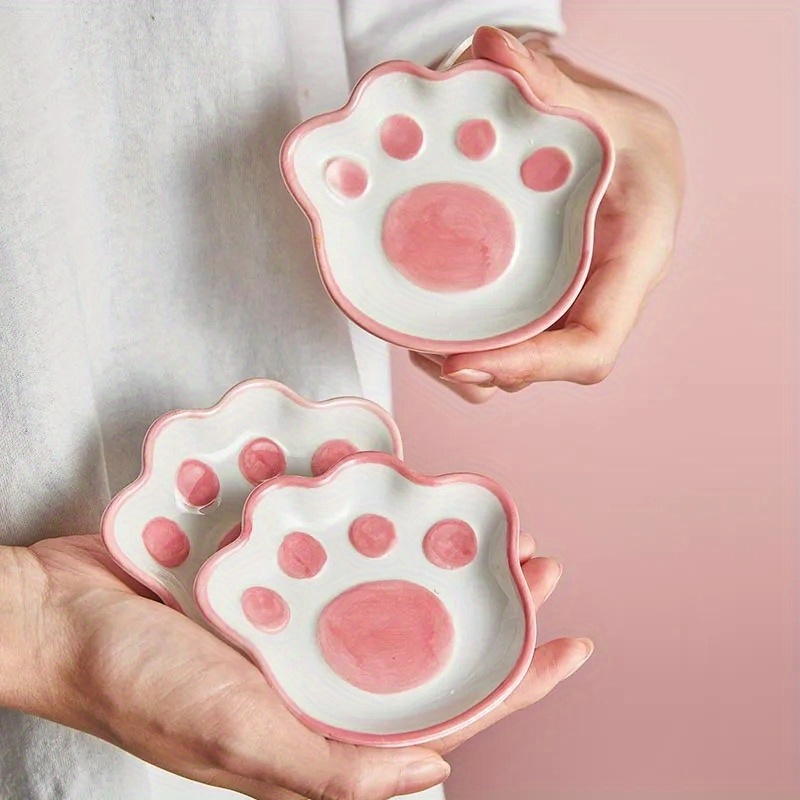 

Cute Cat's Paw Taste Dish Ceramic Cartoon Dessert Plate Soy Fruit Sauce Dish Seasoning Bowl Household Dip Dishes
