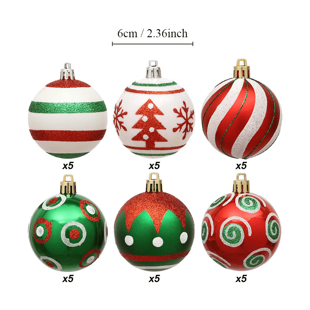  30 PCS Christmas Balls Ornaments, 2.36 Red Green