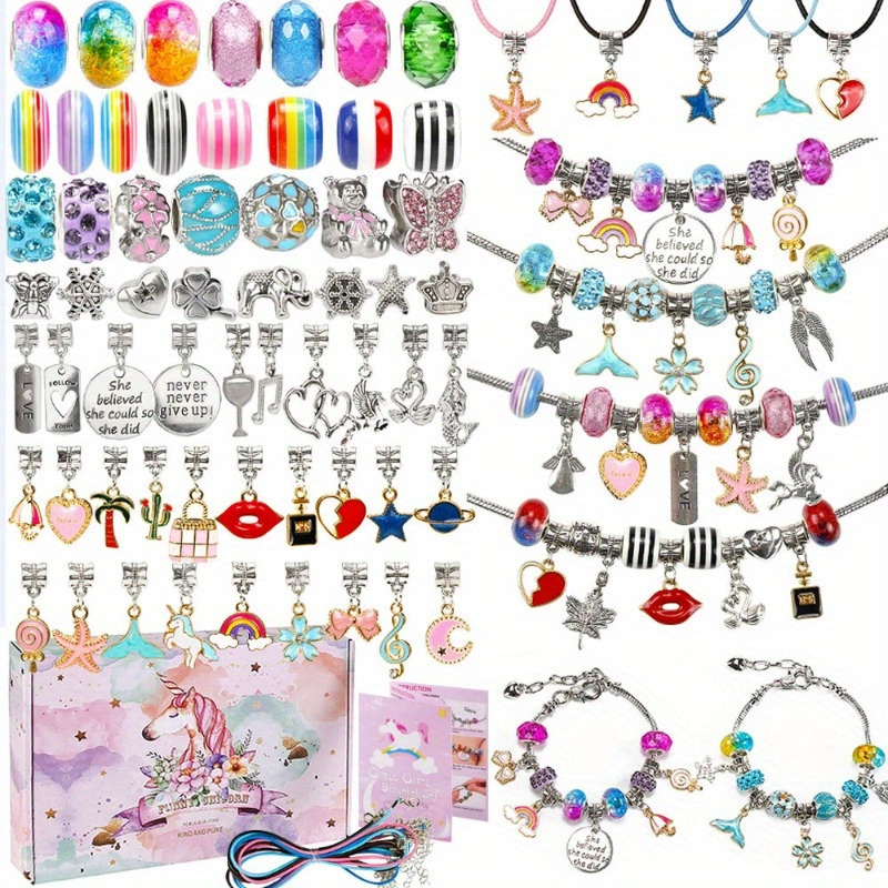 Charm Bracelet Making Kit,Jewelry Making Supplies Beads,Unicorn/Mermaid  Crafts Gifts Set for Girls Teens Age 8-12