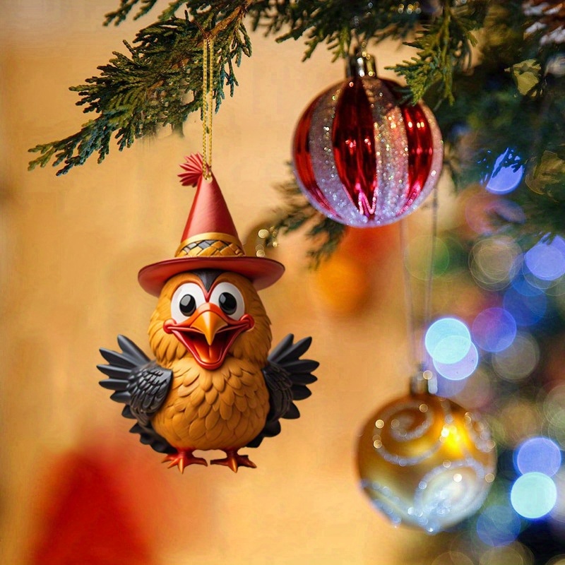 Painted Wooden Ornament Chicken Christmas Merry Chickmas 