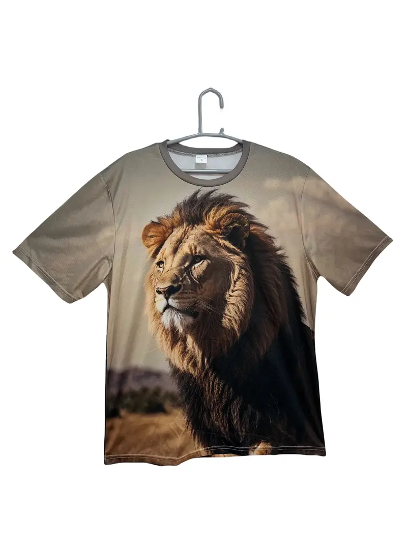lion pattern t shirt mens style stretch round neck tee shirt for summer details 1