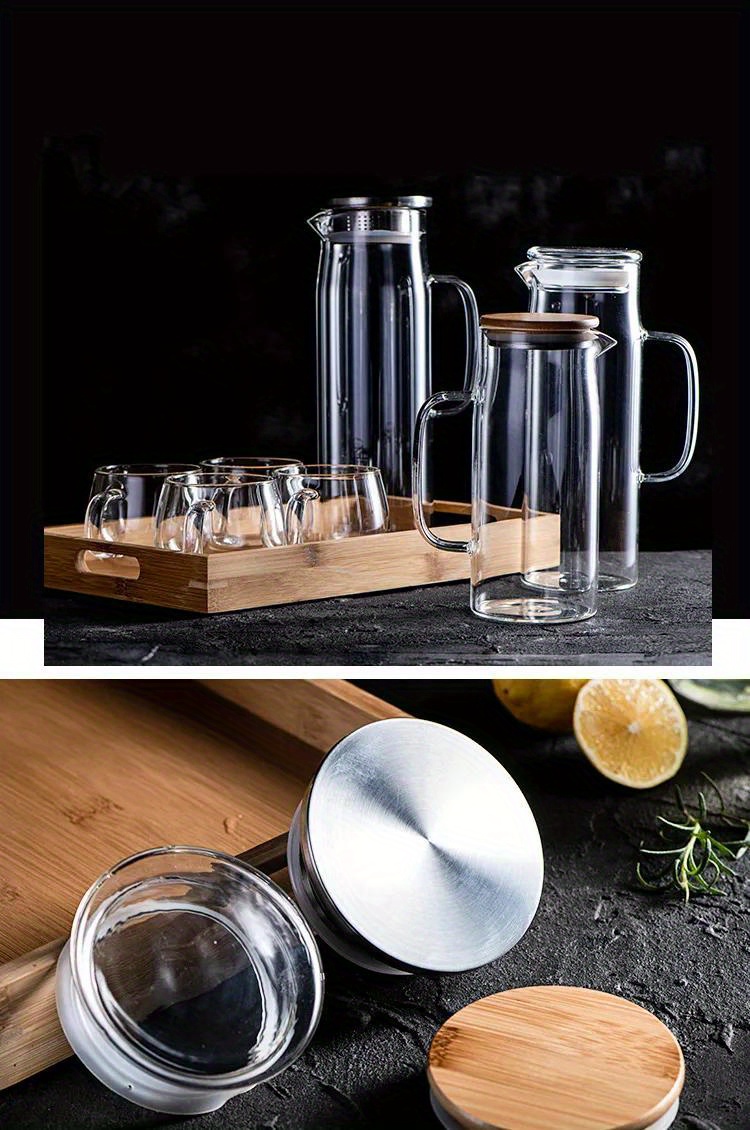 1pc, Minimalist Glass Pitcher With Bamboo Lid, High Borosilicate Glass  Heavy Duty Water Pitcher, Drink Carafe, For Hot And Cold Beverges, Drinkware
