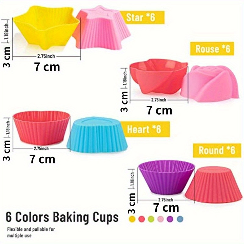 Silicone Baking Cups Cupcake Liners - Non-Stick Pastry Muffin Liner Molds,2.75 inch Mini Cupcake Silicone Mold, Reusable Storage Container,Heart, 12