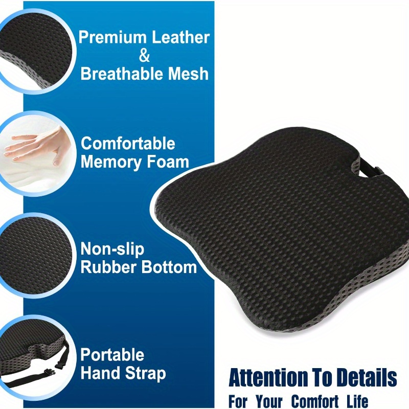 Memory Foam Seat Cushion, Tailbone Pain Relief, NonSlip Bottom, Mesh  Cover,Black