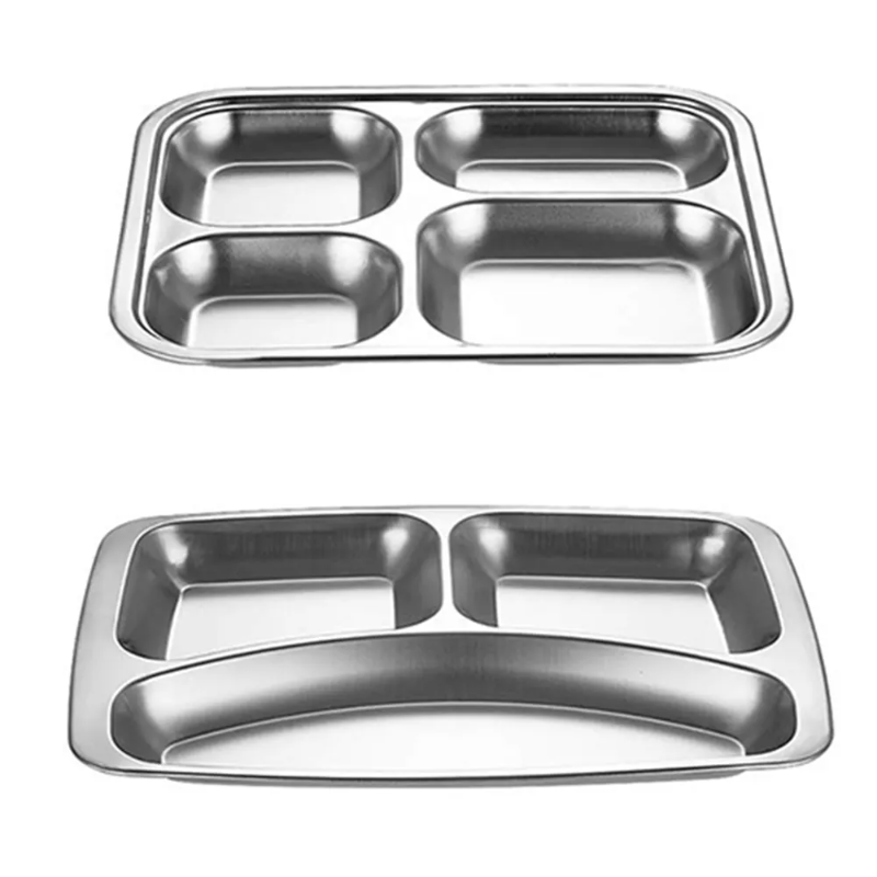 

1pc Fast Food Plate Stainless Steel Divided Dinner Tray Lunch Container Food Plate For School Canteen Adult Lunch Plate Eid Al-adha Mubarak