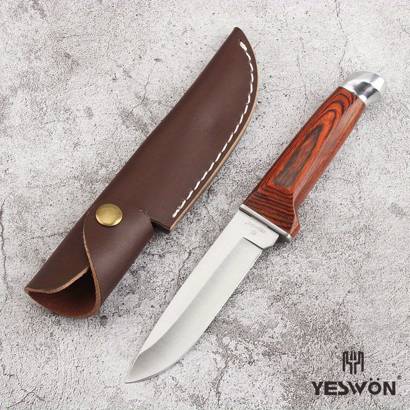 1 pc Premium High-quality damascus pattern blade outdoor knife camping  hunting knife gift knife with leather sheath best gift for man