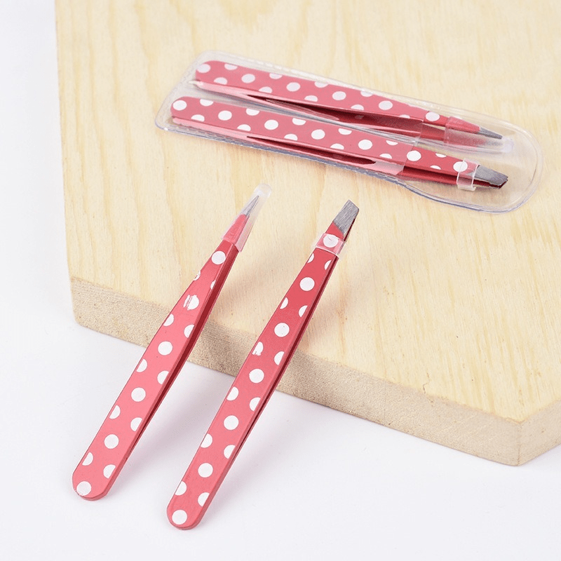 

1pc/2pcs Hair Removal Tweezers, Stainless Steel Eyebrow Clips, Portable Mini Pink Dots Eyebrow Makeup Beauty Tools
