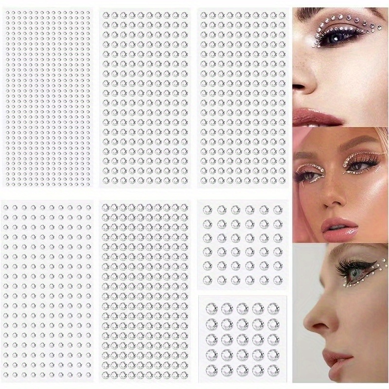 

450/200/160/60/36/25/20pcs Artificial Crystal Stickers, Transparent Gem Stickers For Face, Nail Self-adhesive Crystal, Glitter Jewelry Stickers For Hair And Face Makeup Decoration