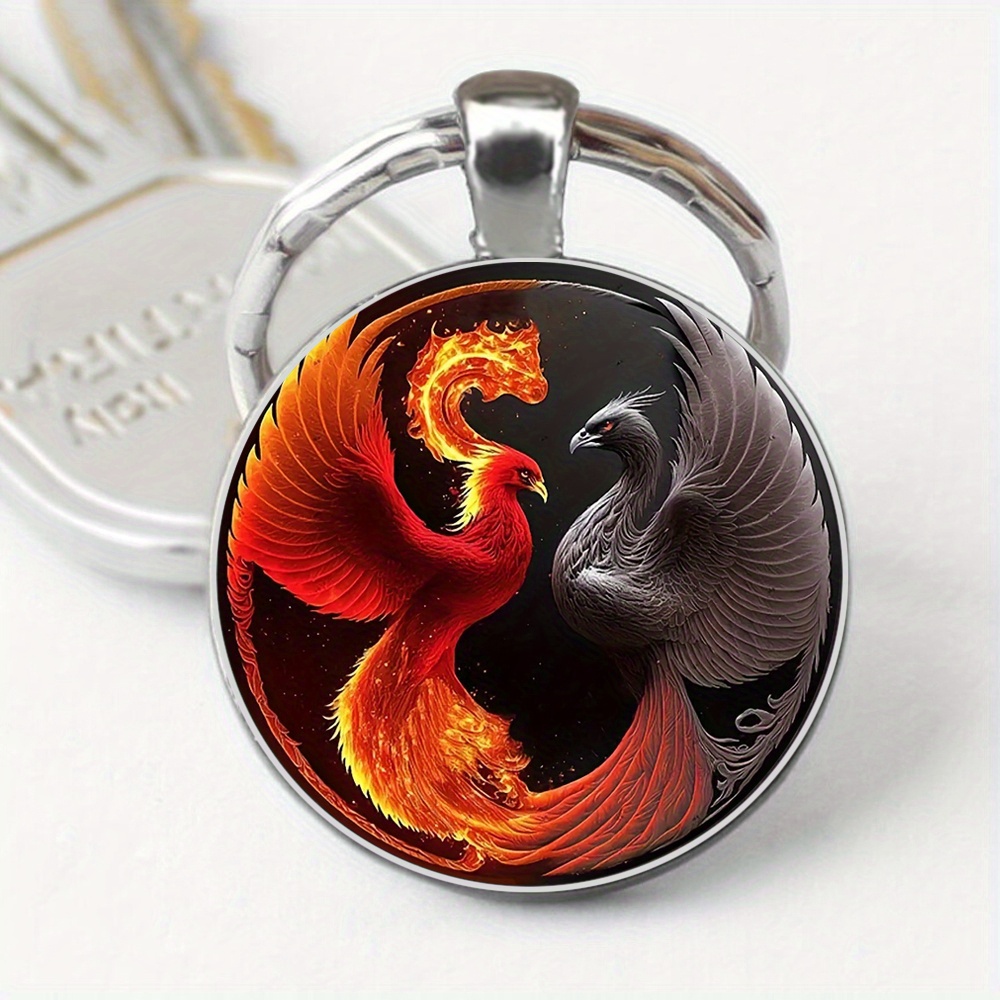  Abaodam 20 pcs dragon and phoenix lock keychain brass
