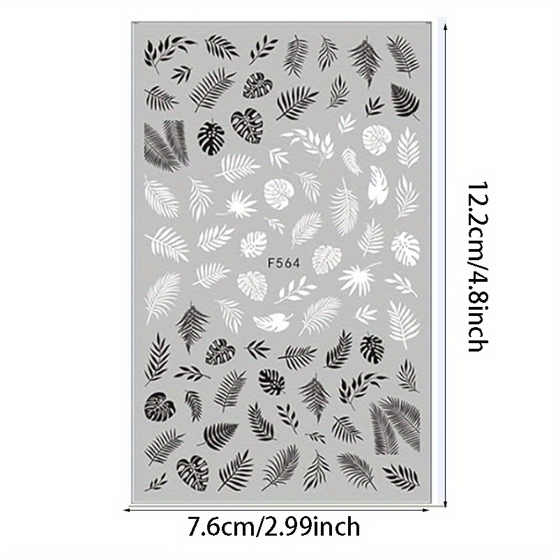 Rhdun 8 Sheets Black White Nail Art Stickers Decals, 3D Leaves Retro Flower Vine Pattern Nail Decals French Classic Simple Self Adhesive Sticker for Women