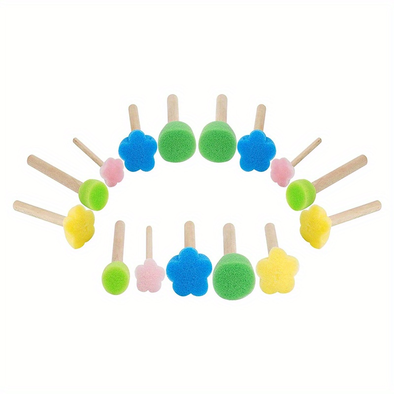 

15pcs Sponge Stamps Painting Brush With Wooden Handle Mini Cute Round And Flower Shapes For Painting, Diy, Craft, Scrapbooking, Drawing, Ink, Card Making, Multicolor