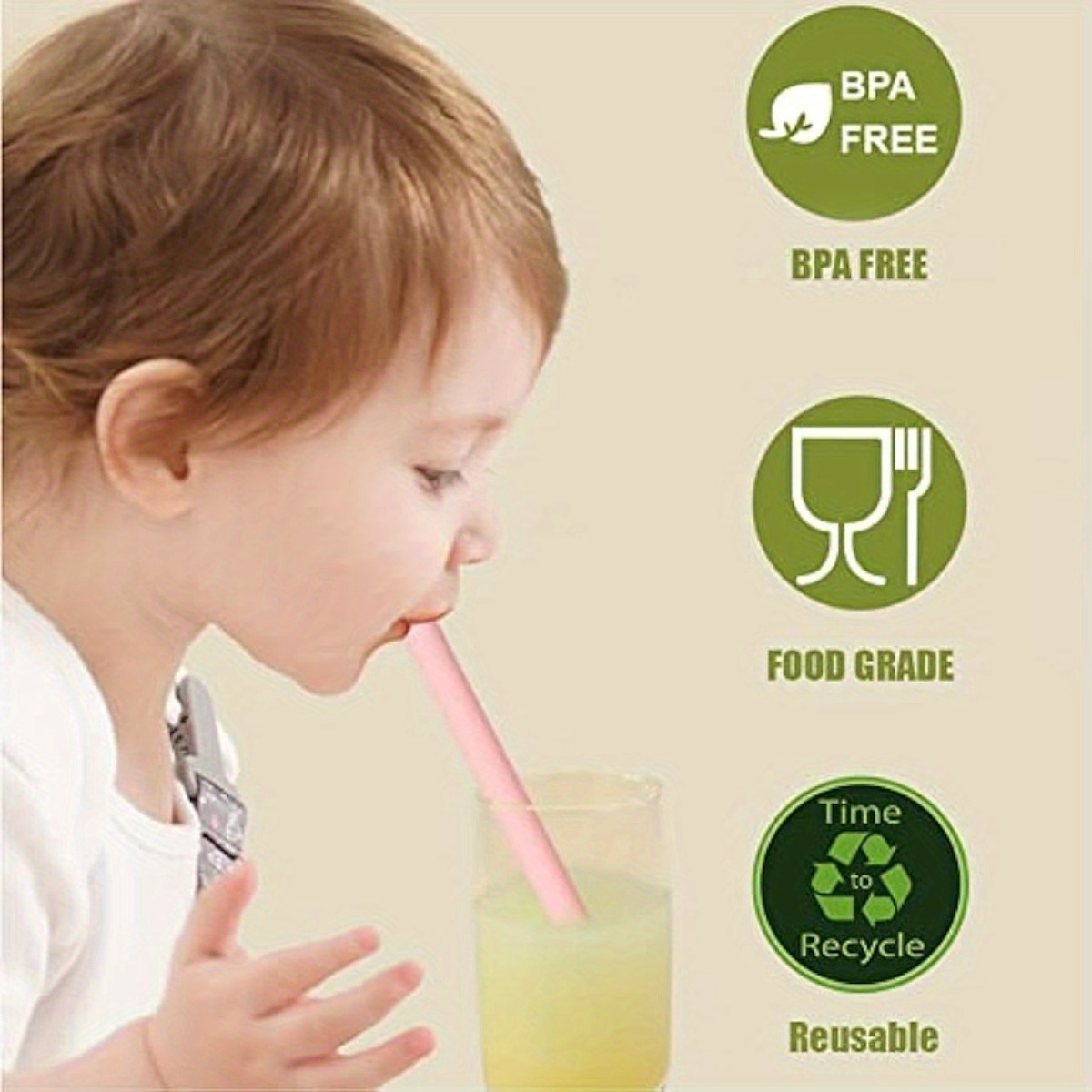 Food Grade Toddler Baby Silicone Drinking Straws Reusable Long