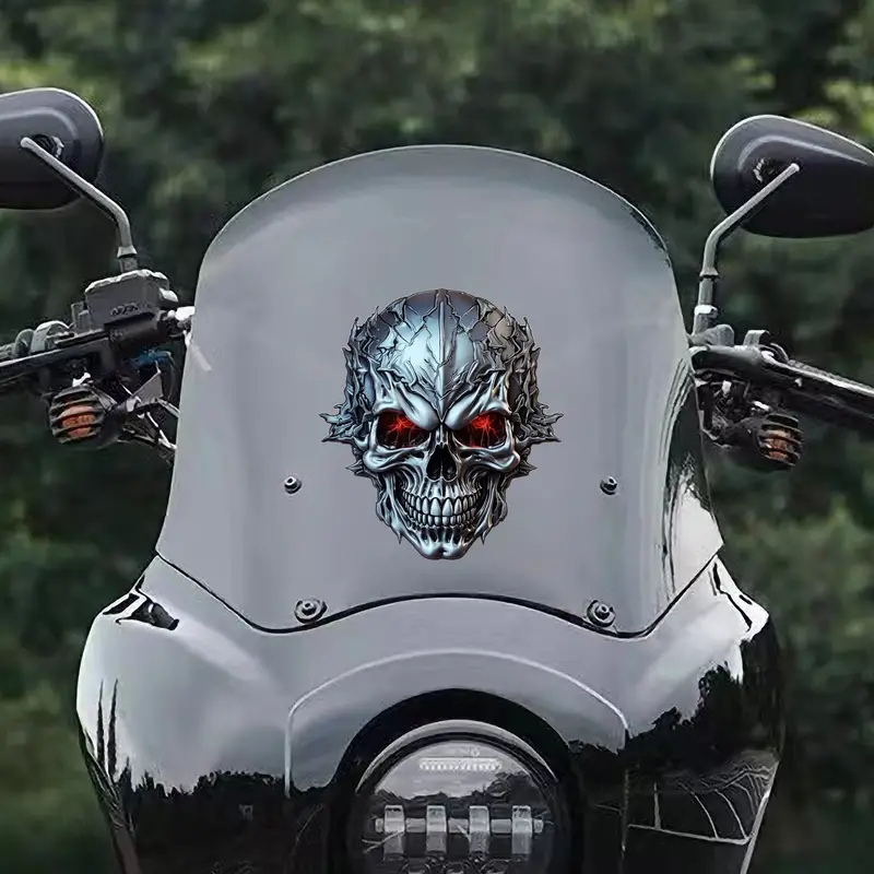 1pc Heavy Metal Motorcycle Skull Sticker, Motorcycle Decal, Waterproof  Sticker For Car Or Motorcycle Decoration