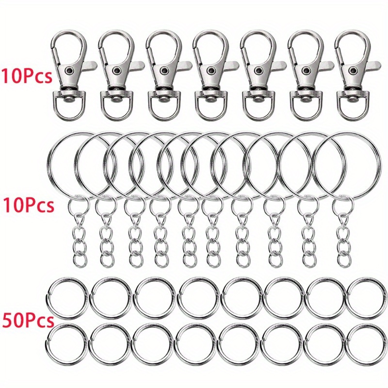 10 Pcs Key Ring with Chain D Snap Hook Split Keychain Metal Key
