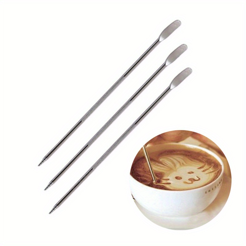 Stainless Steel Coffee Art Pen Wood Handle Latte Pull Flower - Temu