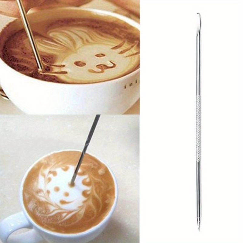 Stainless Steel Coffee Art Pen Wood Handle Latte Pull Flower - Temu
