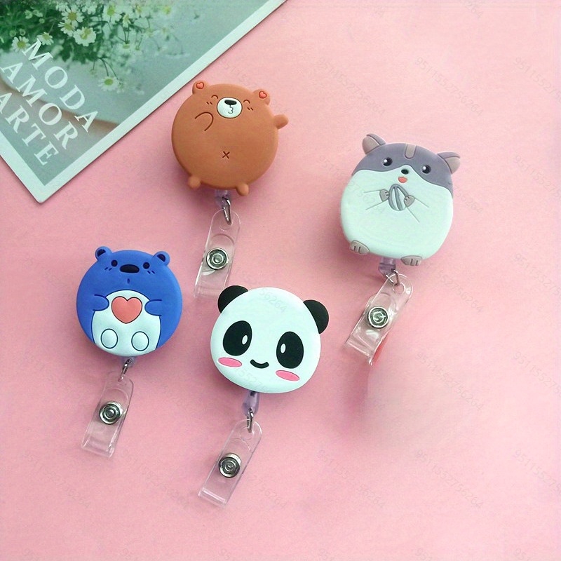 Cute Animal Retractable Id Badge Holder Badge Reel With - Temu