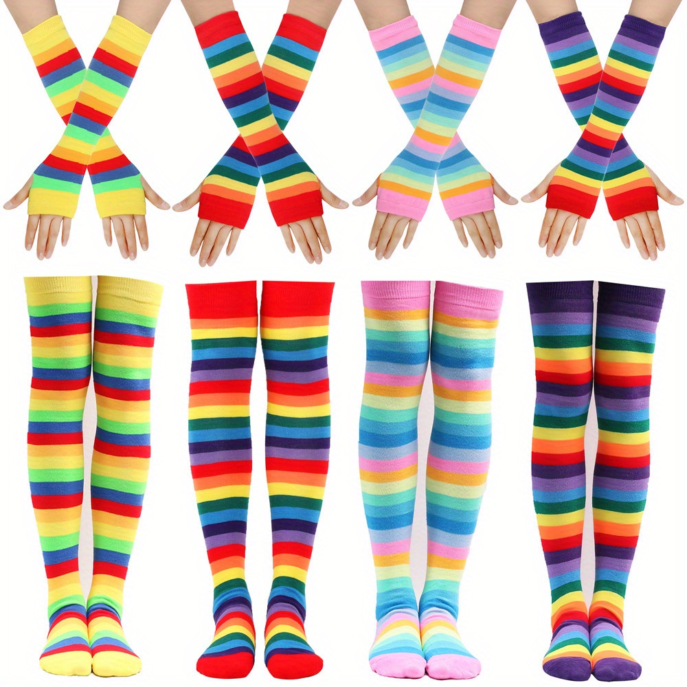 Rainbow Striped Socks Gloves Autumn Winter Coldproof Warm - Temu