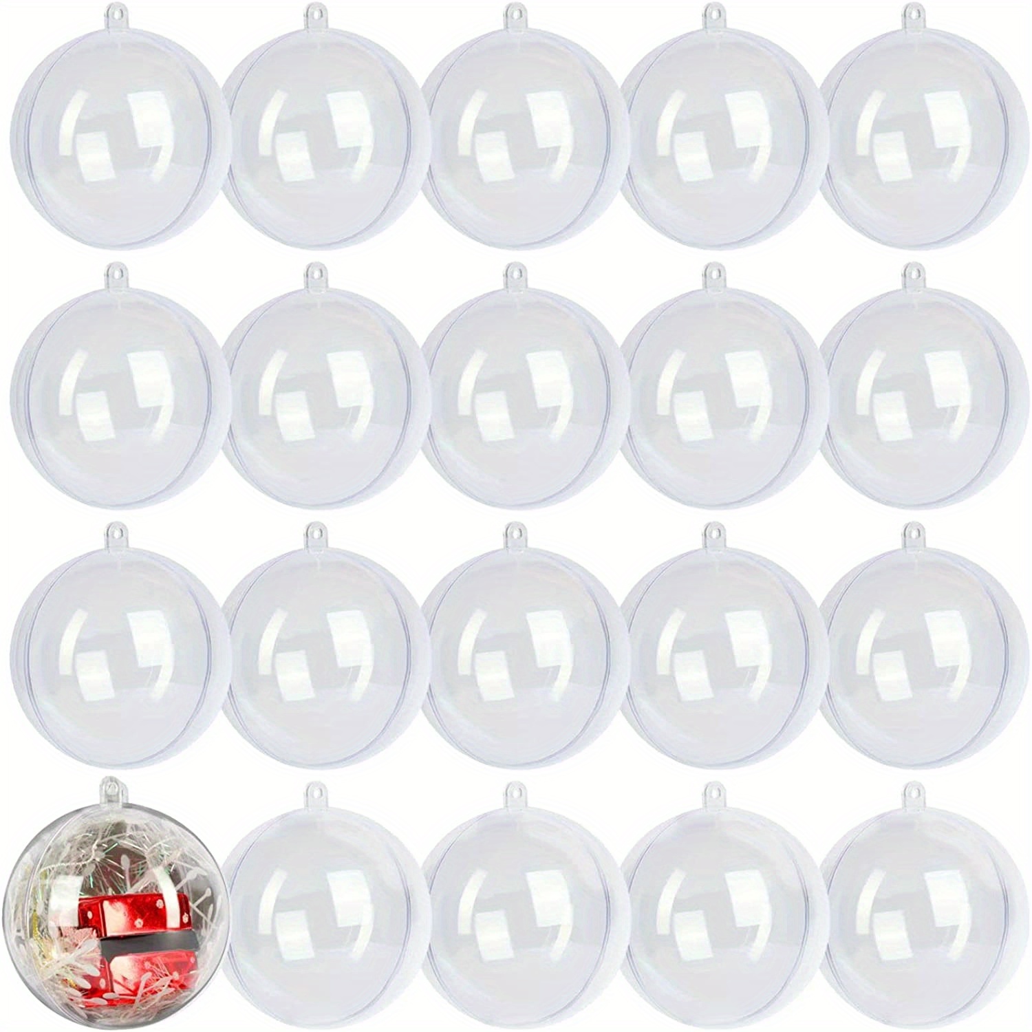 24 Pcs Clear Fillable Ornaments,Transparent Plastic Craft Ornament  Balls,DIY Bath Bomb Mold for Christmas,Wedding,Party,Home Decor(70mm)