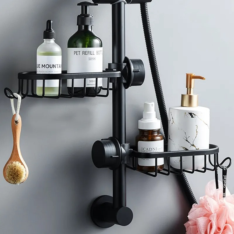 Porte-savon, double barre, douche auto-adhésive Porte-savon salle de bain,  aluminium (noir)
