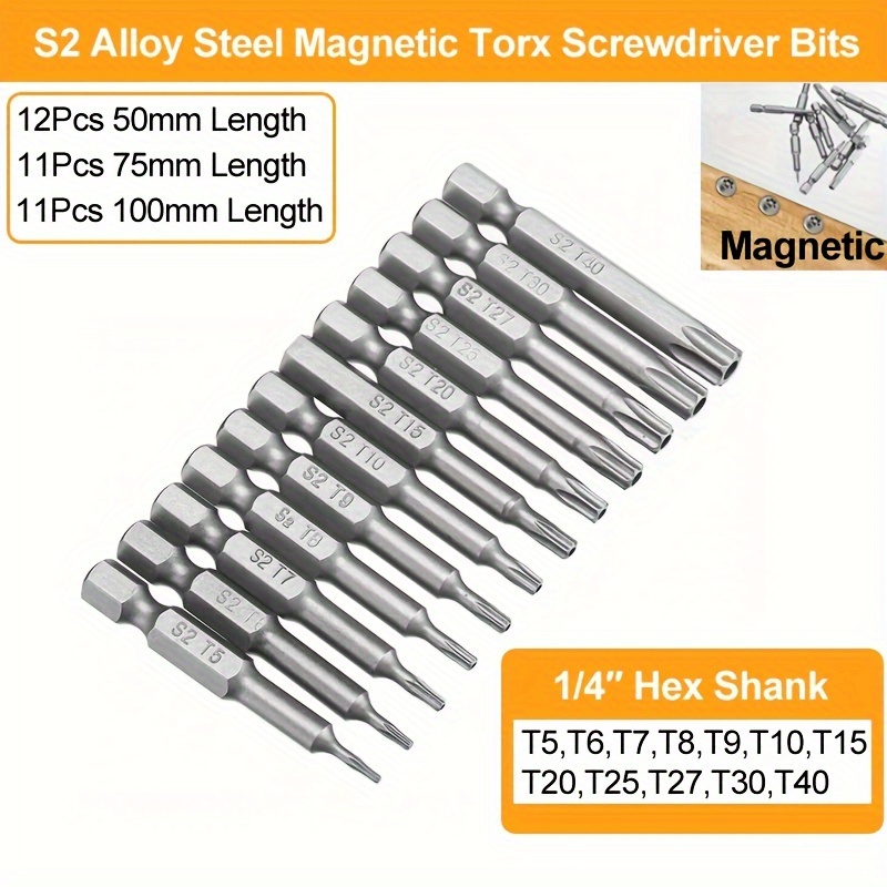

12 Pieces Of Magnetic Torx Screwdriver Heads, 1/4" Hex Shank Drill Bits, T6-t40 Torx Screwdriver Heads, Anti-tamper Torx Screwdriver Drill Bits Star Drill Bit Set