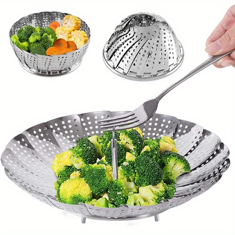 Vegetable Steamer Basket, Stainless Steel Folding Steamer with Extending  Removable Center Handle Insert for Veggie Seafood Cooking to Fit Various  Size