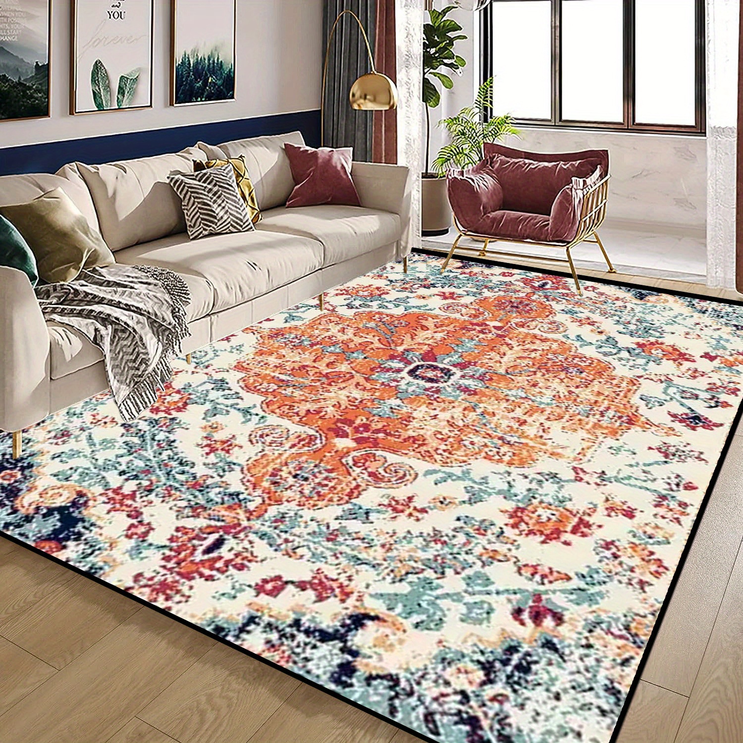 Bohemian Patterned Door Rug Dirt Resistant Home Living Room - Temu