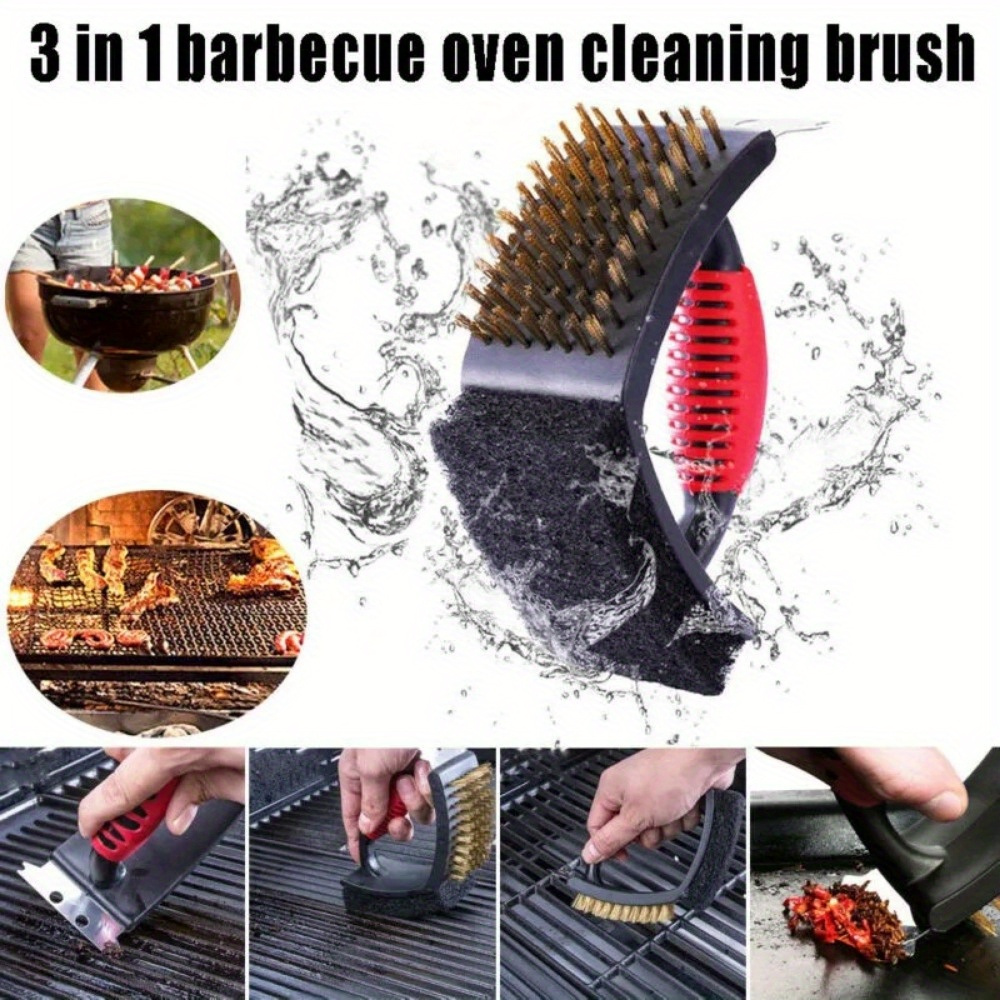 3-in-1 Multifunctional Bbq Cleaning Brush, Outdoor Camping Barbecue Tool,  Triangle Steel Wire Brush & Copper Wire Cleaning Brush