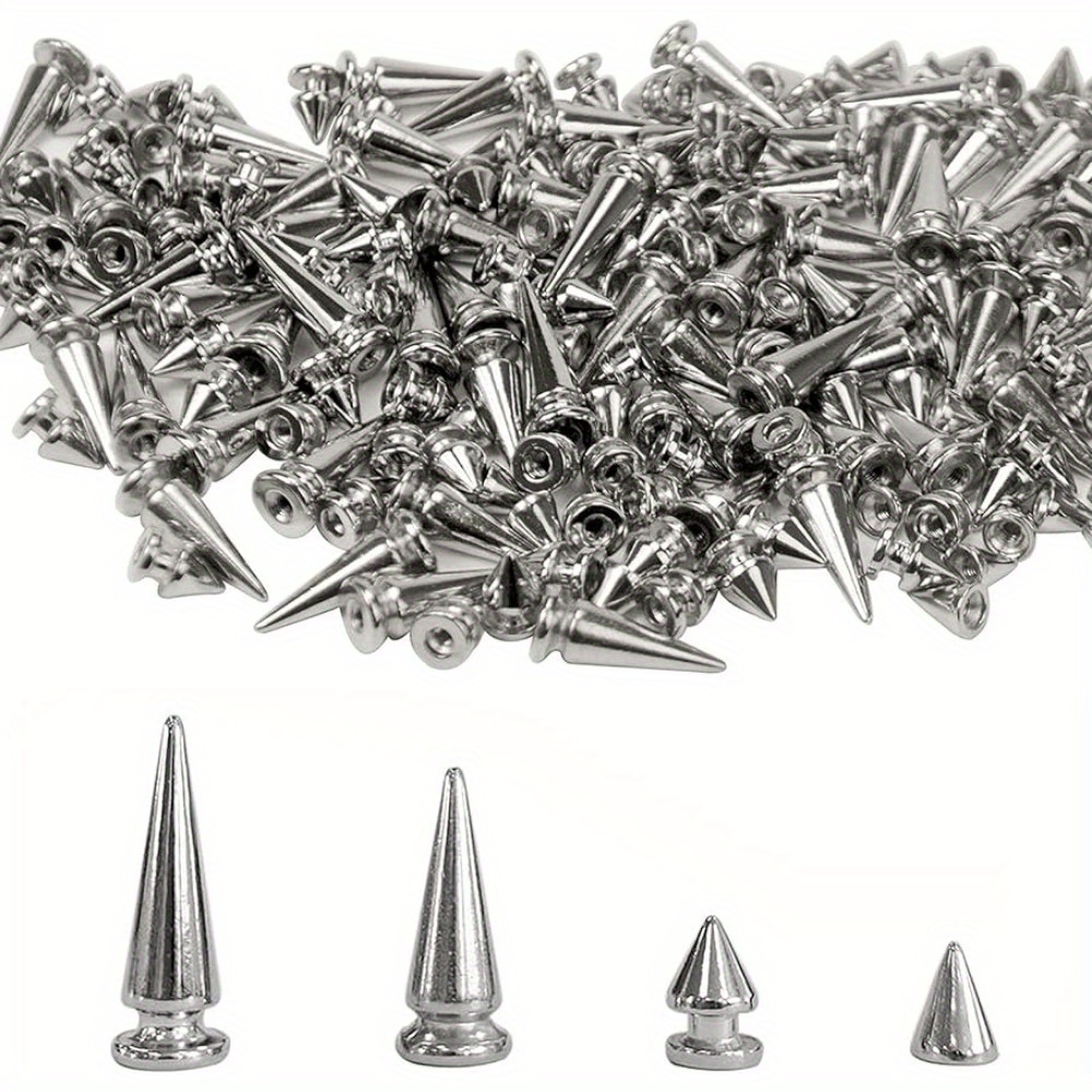 10pcs Solid Punk Bullet Large Spikes Metal Leather Rivets Diy Silver Cone  Studs