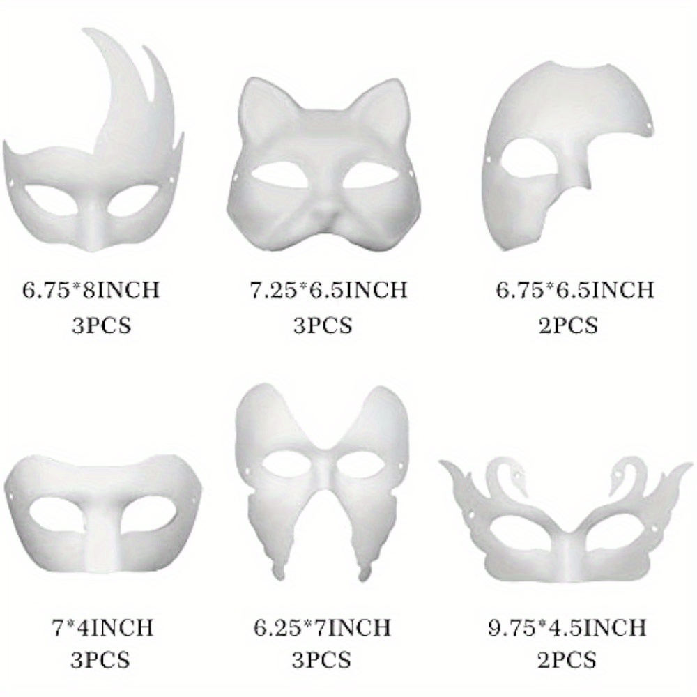 12pcs Diy Pulp Blank Mask Paintable Face Cover Hand-painted Mask For Dance  Ball