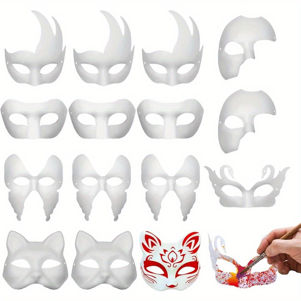 12pcs Diy Pulp Blank Mask Paintable Face Cover Hand-painted Mask For Dance  Ball