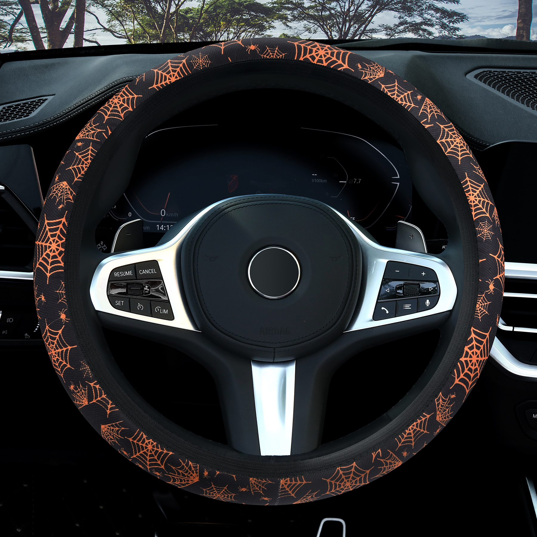 Halloween Spider Web Head Steering Wheel Cover, Universal 14.5-15 Inch Car  Wheel Protector, Anti-Slip Car Steering Wheel Accessories For Men And Women