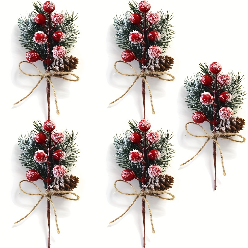 1pc Artificial Red Berry Branches Christmas Picks Spray Artificial Pine  Cones Holly Stem Craft Xmas Navidad