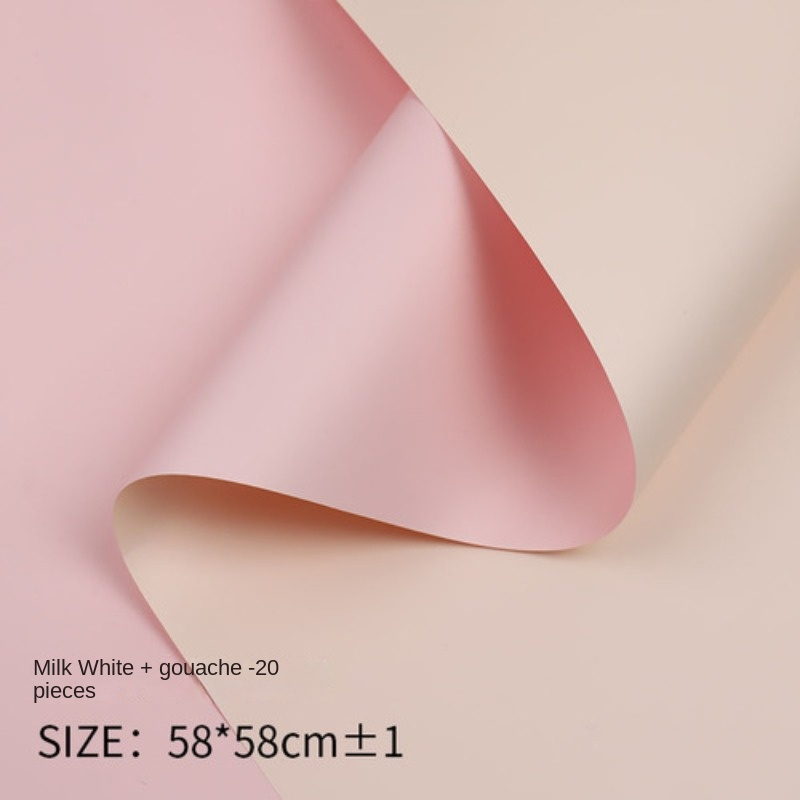 Double Sided Color Flower Wrapping Paper Milk White+Pink 22.8x22