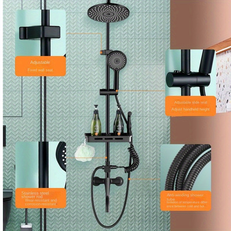 Light Luxury Black Gold Shower Sets All Copper Button Black Bathroom  Accessories Sets Home liftable Booster Shower Faucet system