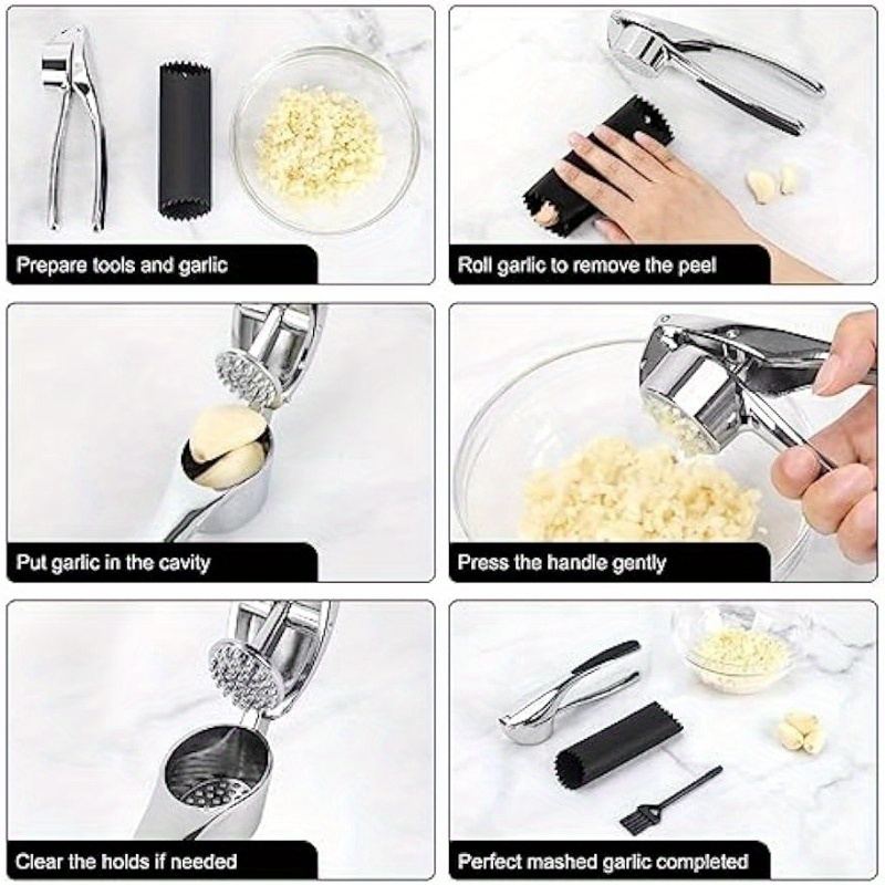 Garlic Press With Silicone Peeler Brush Scraper Premium - Temu