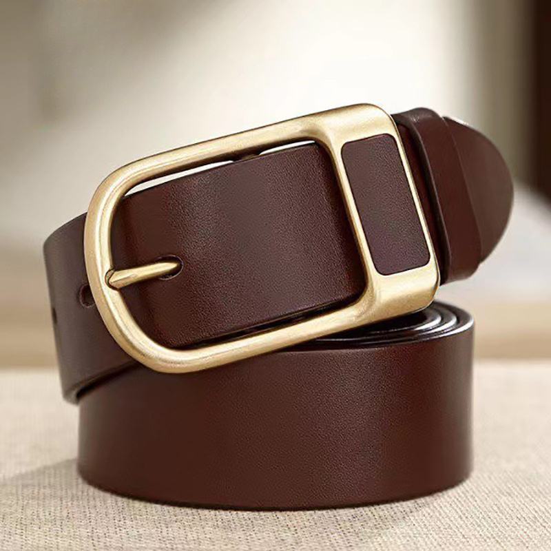 Gold Buckle Leather Dress Belt