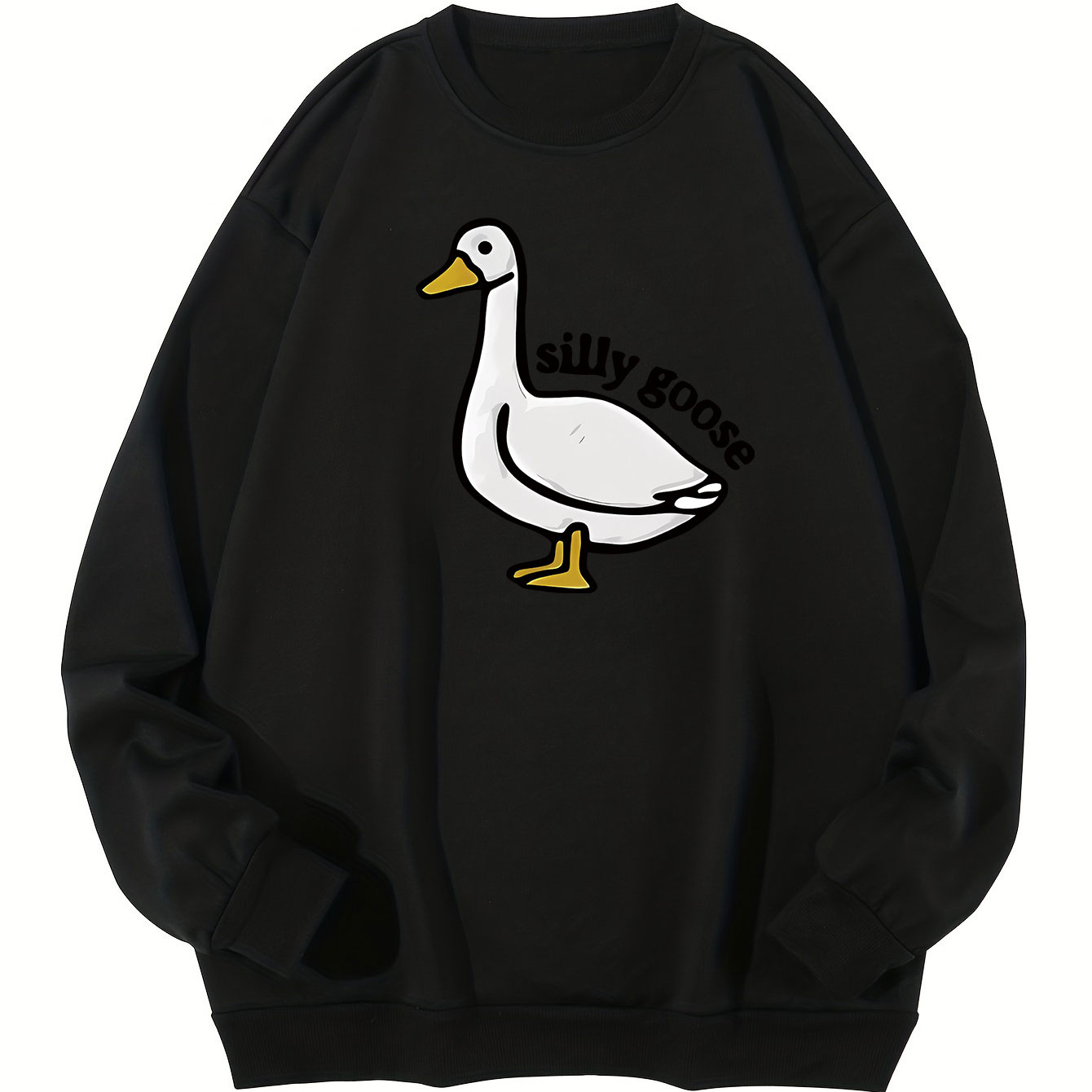 Plus Size, Men's Anime Goose Print Sweatshirt Fall Winter Crew Neck Pullover For Big & Tall Males, Men's Clothing