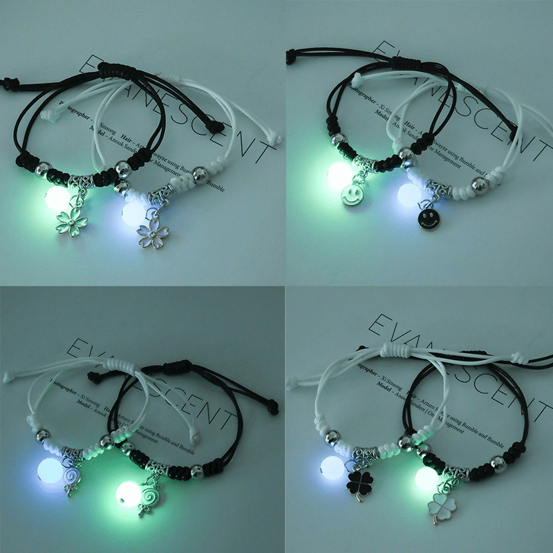 

2pcs/set Glow-in-the-dark Adjustable Bracelet, Unisex Students Couple Lover Friendship Fashion Luminous Bracelet, Father's Day Gift
