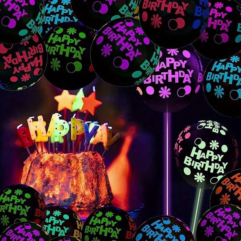 Neon Glow Latex Balloons Happy Birthday Fluorescent Luminous - Temu